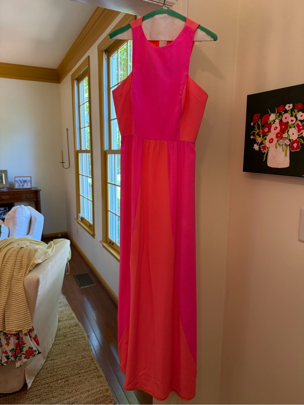 Annie Griffin Coral and Pink Colorblock Dress